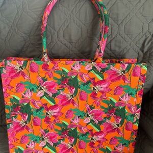 Express Vibrant Floral Tote - Orange and Pink